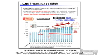 IT人材の最新動向と将来推計に関する調査結果(平成28年6月10日 経済産業省)
https://www.meti.go.jp/policy/it_policy/jinzai/27FY/ITjinzai_report_summary.pdf
 