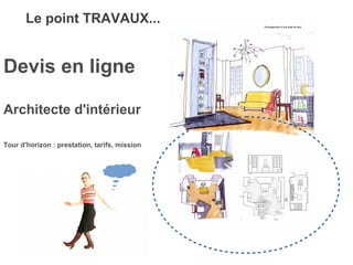 Le point TRAVAUX...
Devis en ligne
Architecte d'intérieur
Tour d'horizon : prestation, tarifs, mission
 