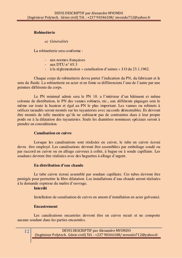 Devis descriptifduplex