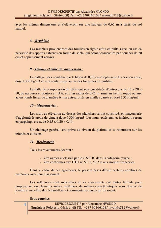 Devis descriptifduplex