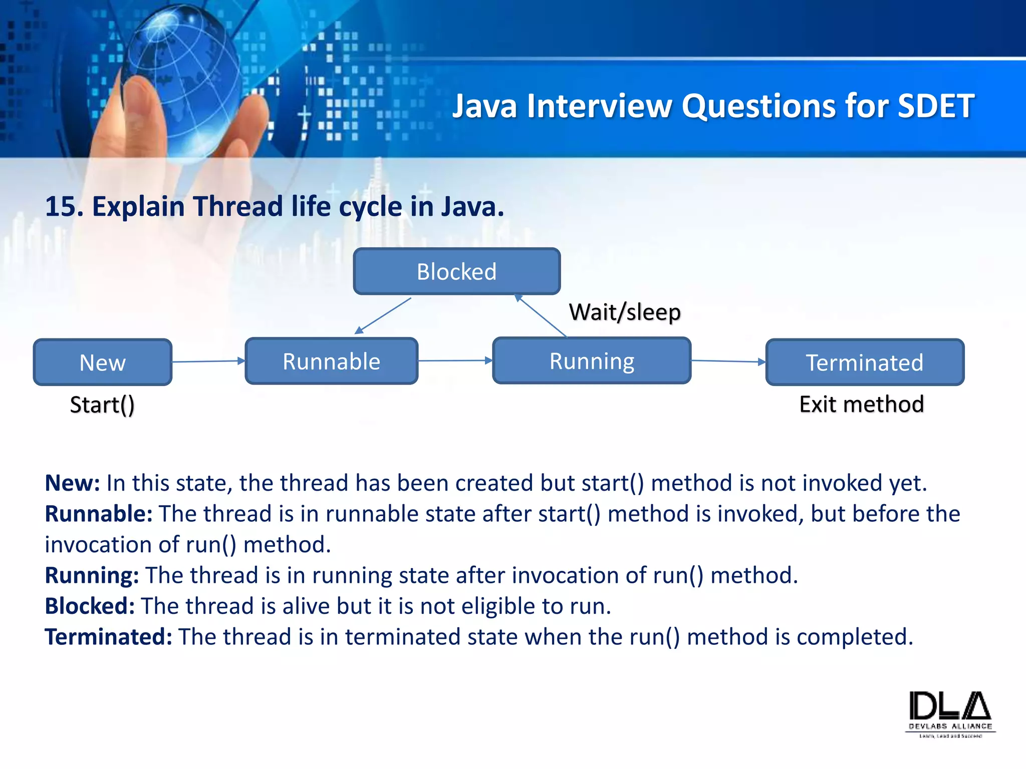 Dev labs alliance top 20 basic java interview question for sdet | PPT
