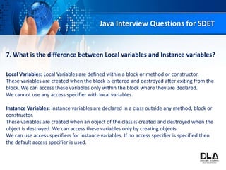 Dev labs alliance top 20 basic java interview question for sdet | PPT