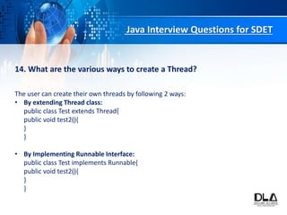Top 20 basic java interview questions for SDET | PPT