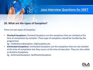 Top 20 basic java interview questions for SDET | PPT