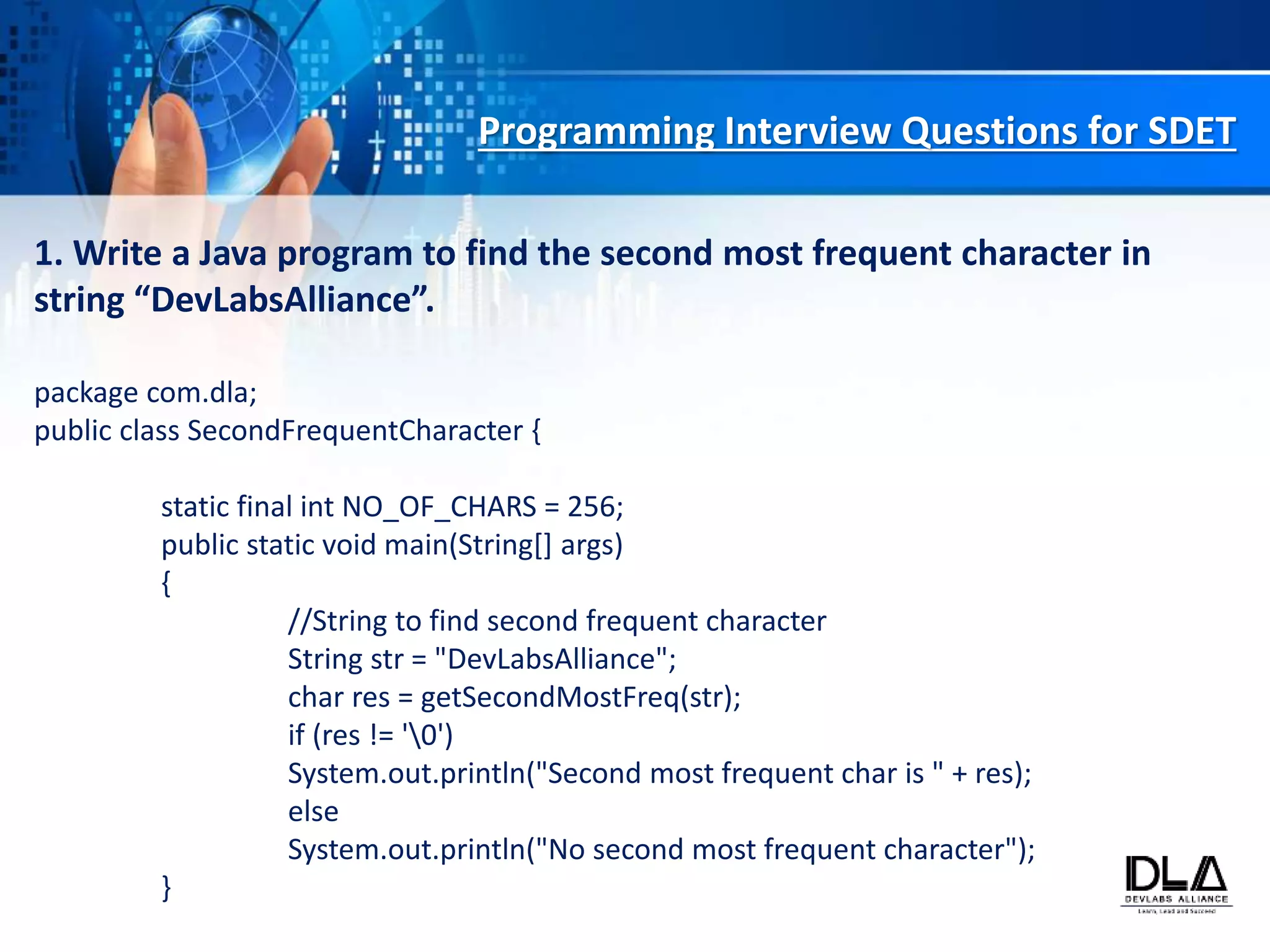 Top 20 java programming interview questions for sdet | PPTX