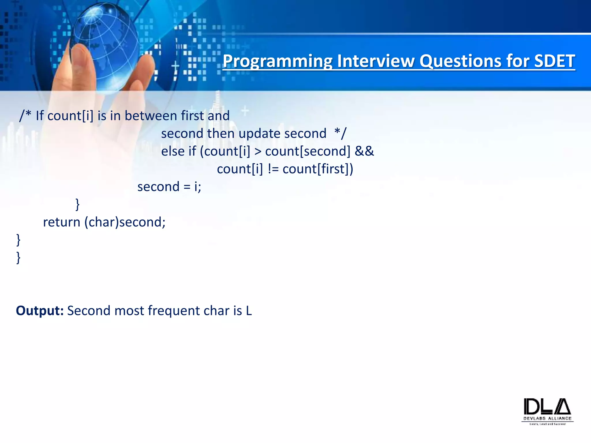 Top 20 java programming interview questions for sdet | PPT image.
