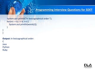 Top 20 java programming interview questions for sdet | PPT