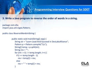 Top 20 java programming interview questions for sdet | PPTX