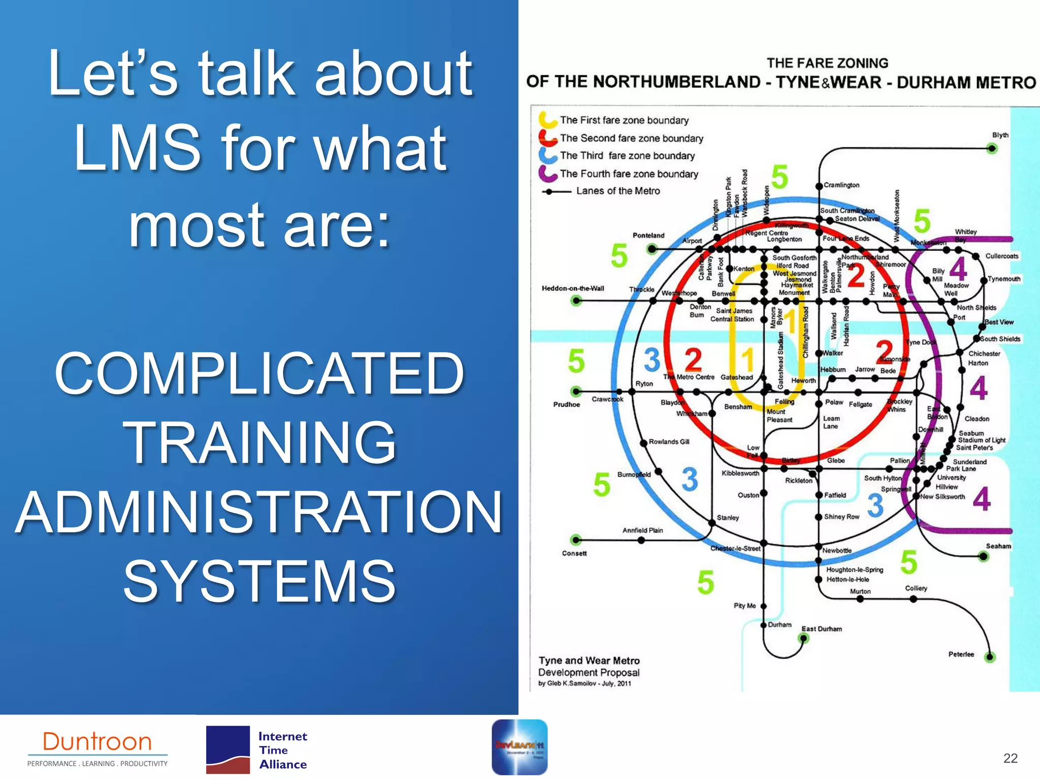 Let’s talk about
 LMS for what
   most are:

 COMPLICATED
   TRAINING
ADMINISTRATION
   SYSTEMS

                   22
 