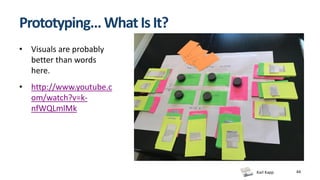 Karl Kapp 44
Prototyping… WhatIsIt?
• Visuals are probably
better than words
here.
• http://www.youtube.c
om/watch?v=k-
nfWQLmlMk
 