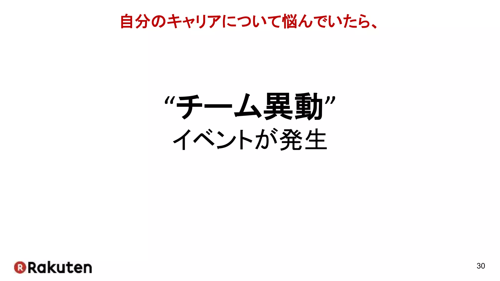自分のキャリアについて悩んでいたら、
30
“チーム異動”
イベントが発生
 