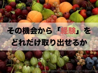 その機会から「経験」を 
どれだけ取り出せるか 
https://www.flickr.com/photos/lwr/5374497489 
 