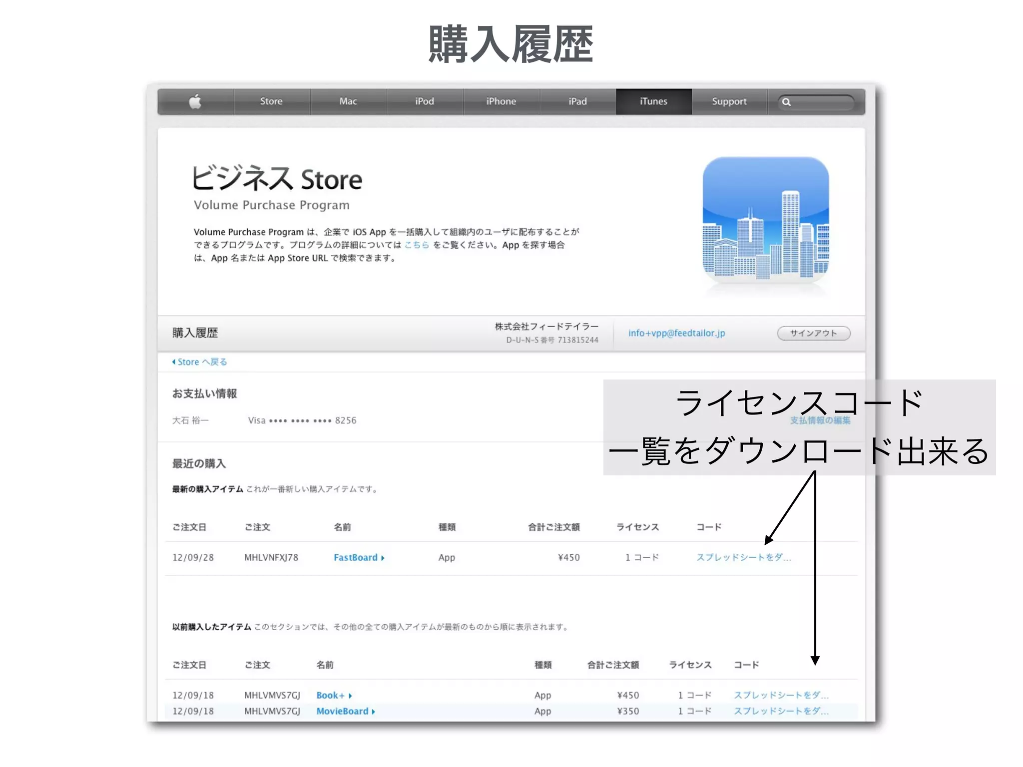 購入履歴
ライセンスコード	

一覧をダウンロード出来る
 