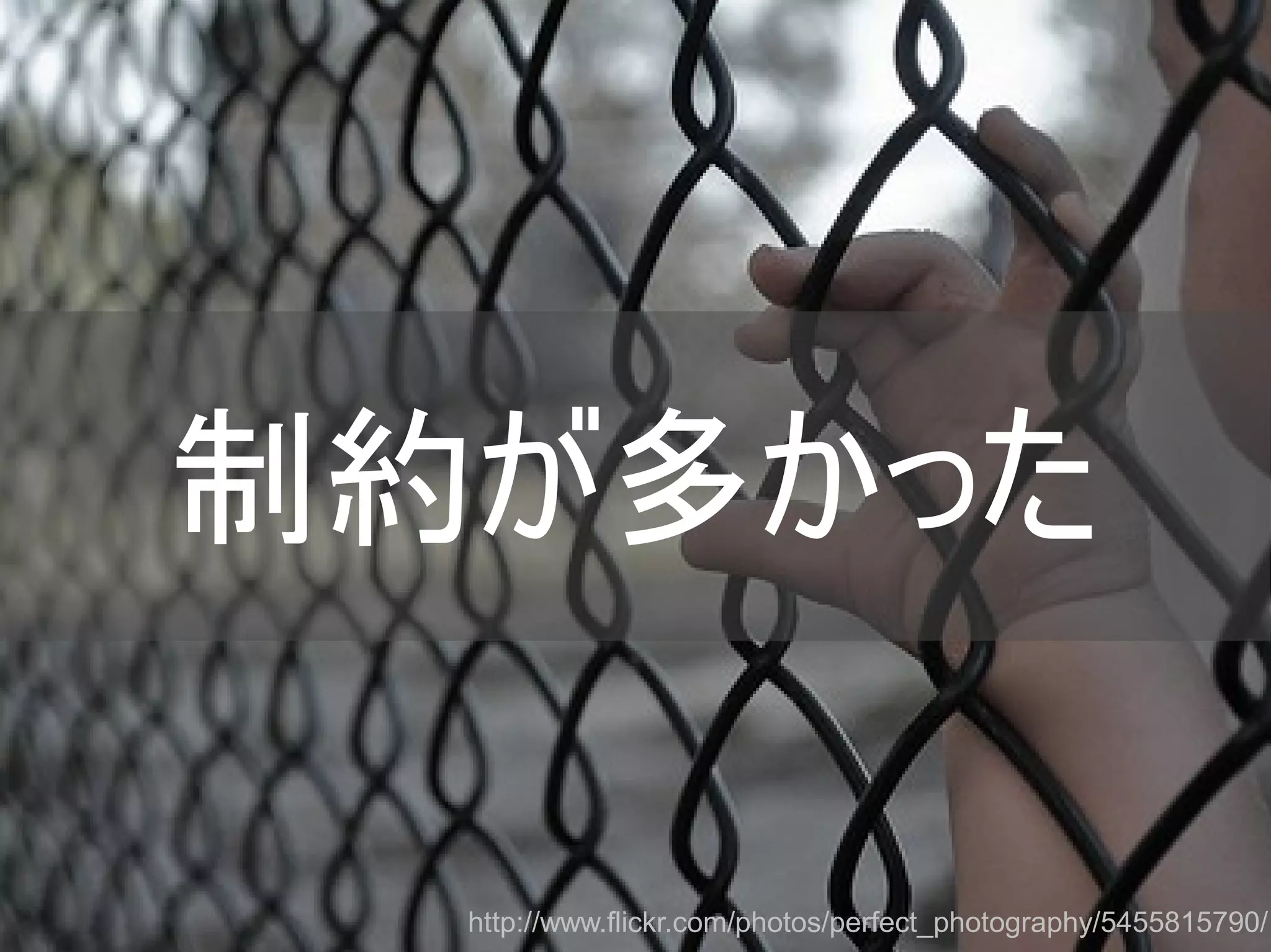 制約が多かった
http://www.flickr.com/photos/perfect_photography/5455815790/
Copyright @yohhatu

 