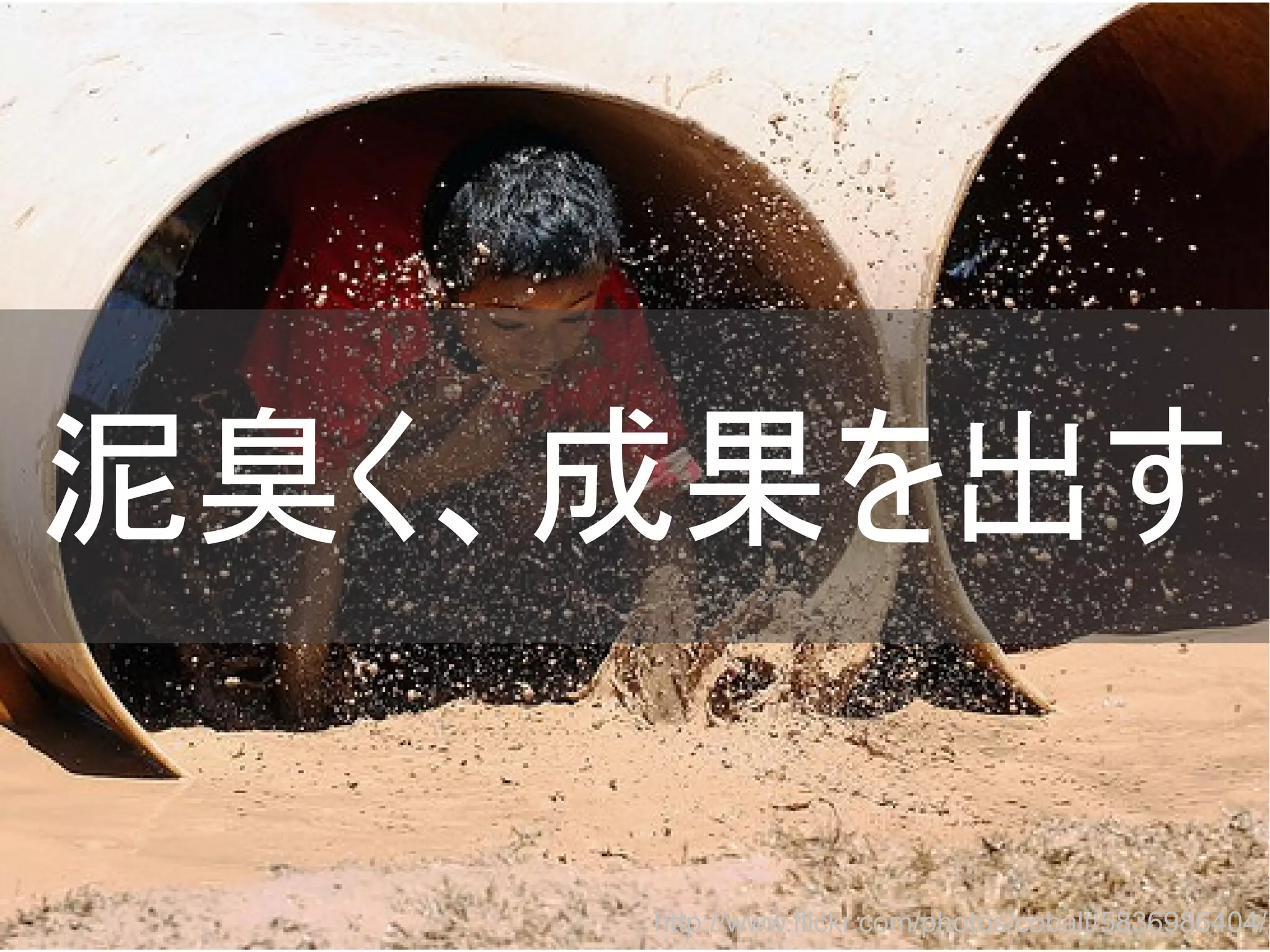 泥臭く、成果を出す
http://www.flickr.com/photos/cobalt/5836986404/
Copyright @yohhatu

 