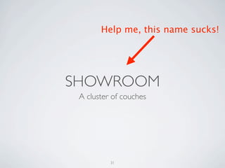 Help me, this name sucks!




SHOWROOM
 A cluster of couches




          31
 