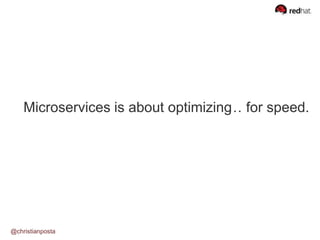 Microservices is about optimizing… for speed.
@christianposta
 