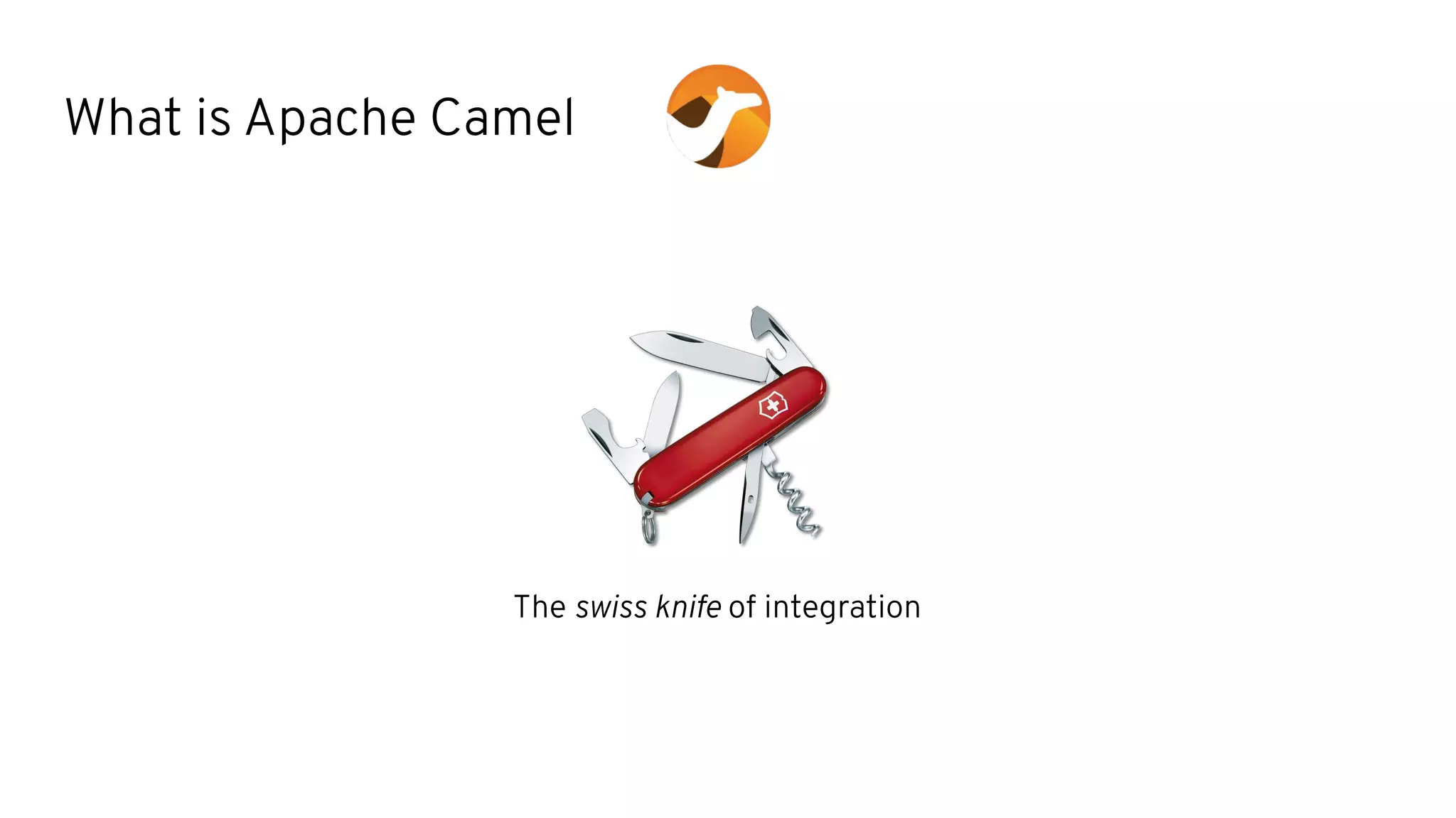 What is Apache Camel
The swiss knife of integration
 
