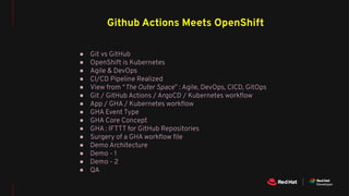 GitHub Actions and OpenShift: Supercharging your software development loops | DevNation Tech Talk