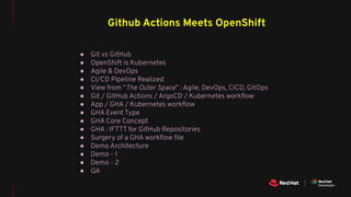GitHub Actions and OpenShift: ​​Supercharging your software development loops | DevNation Tech Talk