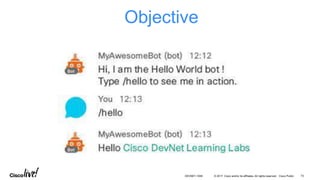 © 2017 Cisco and/or its affiliates. All rights reserved. Cisco Public
Objective
DEVNET-1056 73
 