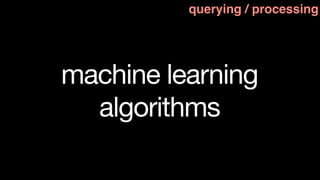 querying / processing




machine learning
  algorithms
 