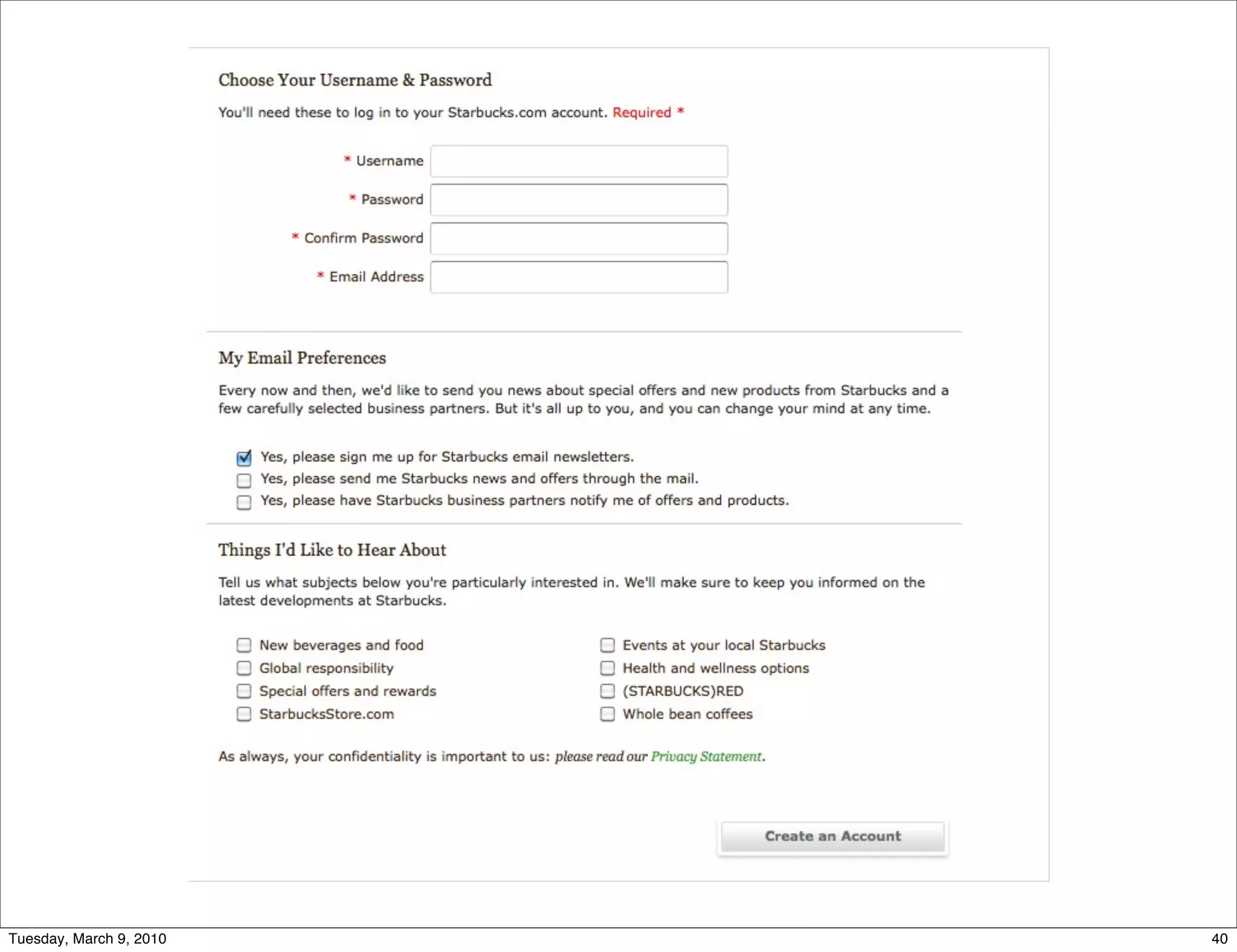 Tuesday, March 9, 2010   40
 