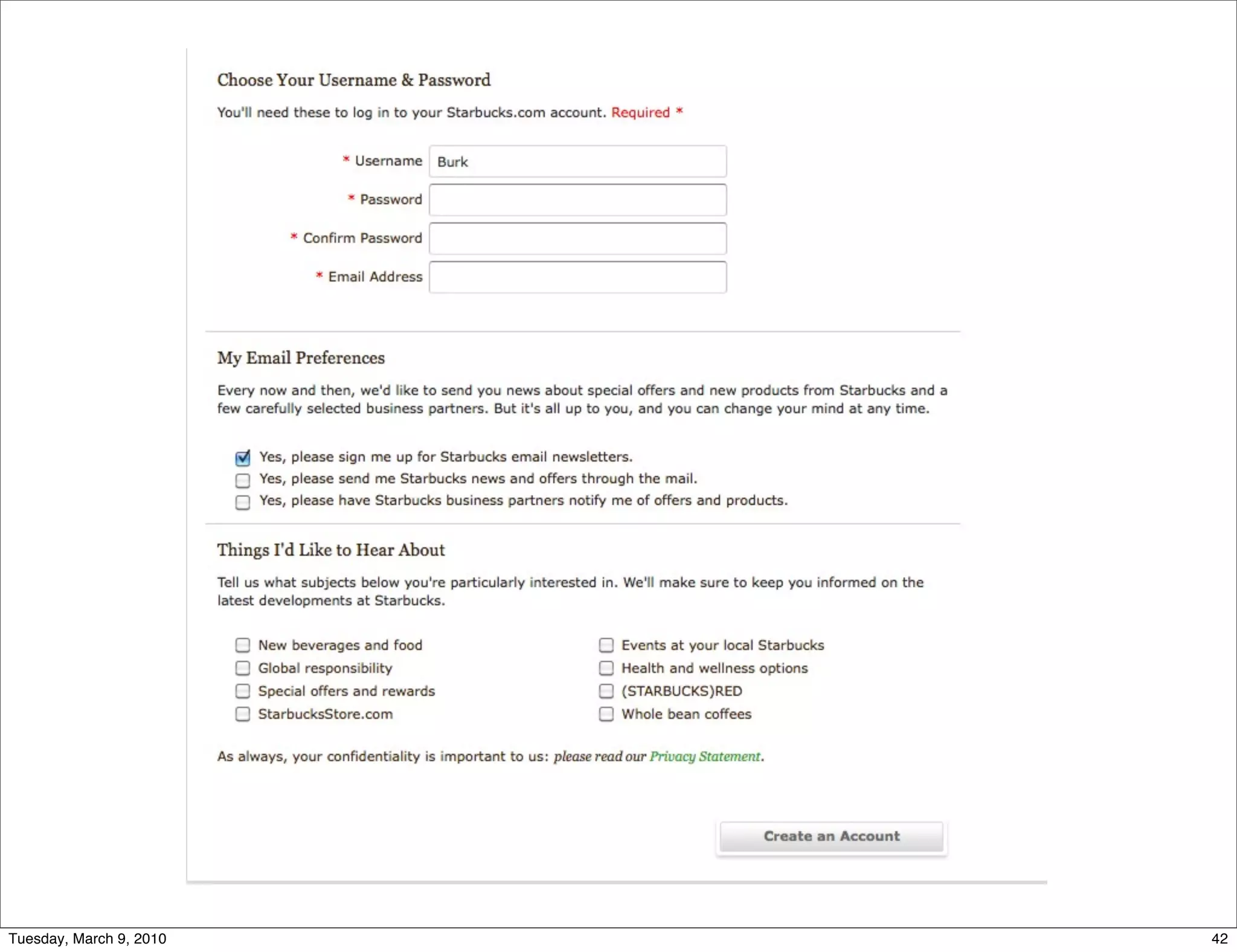 Tuesday, March 9, 2010   42
 