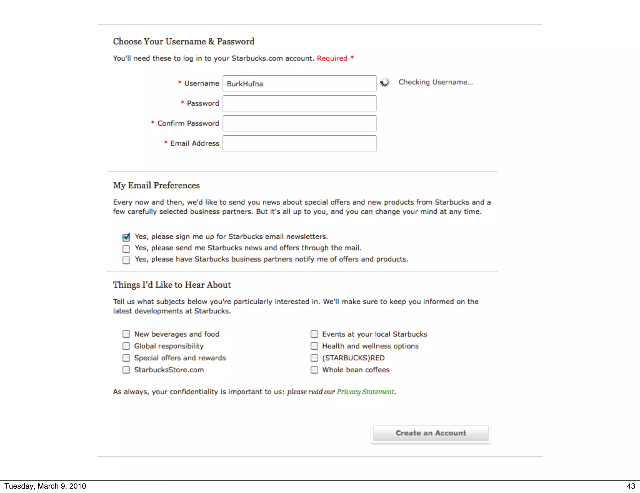 Tuesday, March 9, 2010   43
 