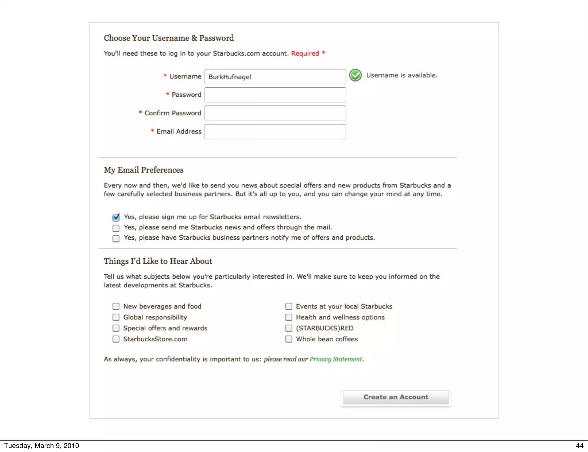 Tuesday, March 9, 2010   44
 