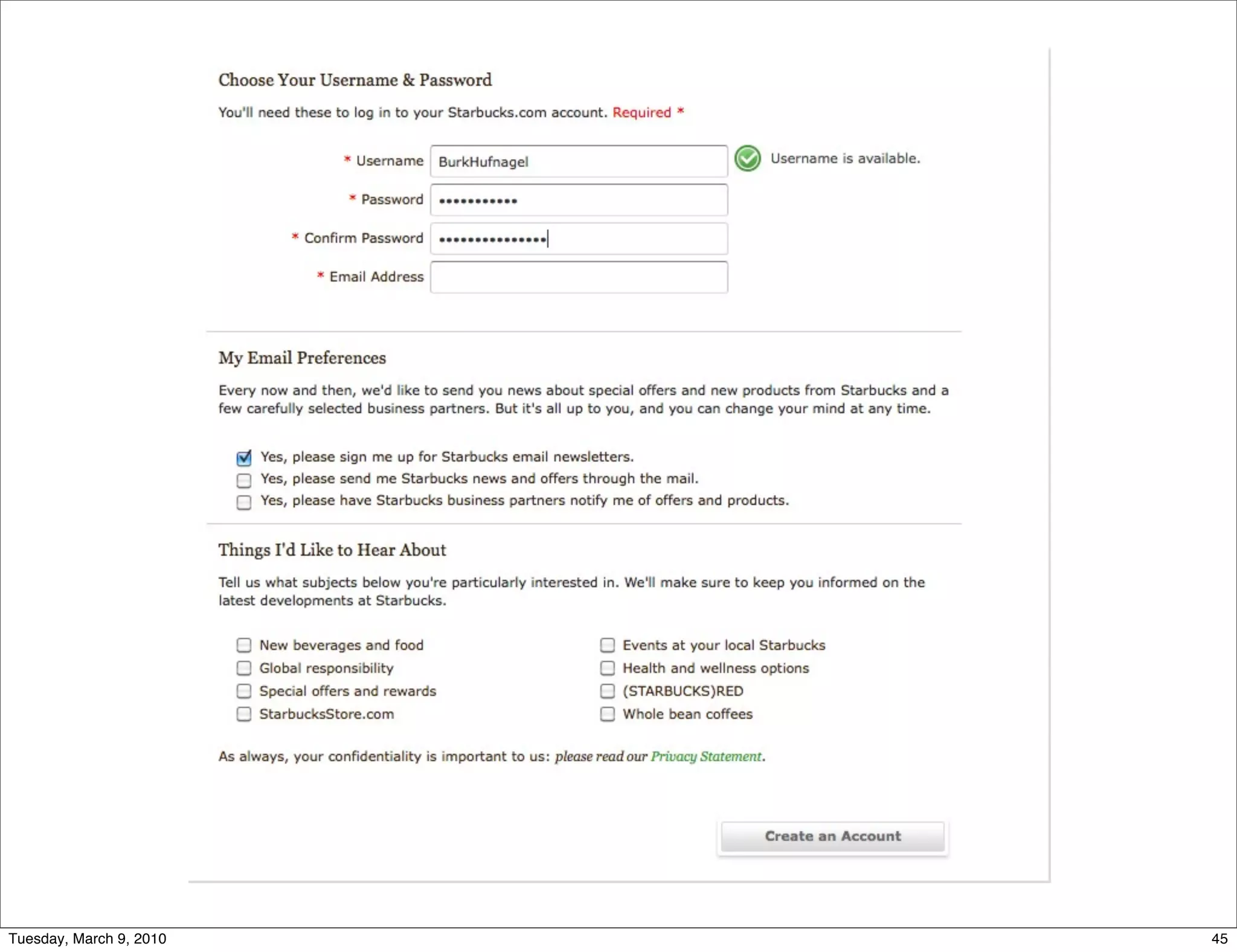 Tuesday, March 9, 2010   45
 