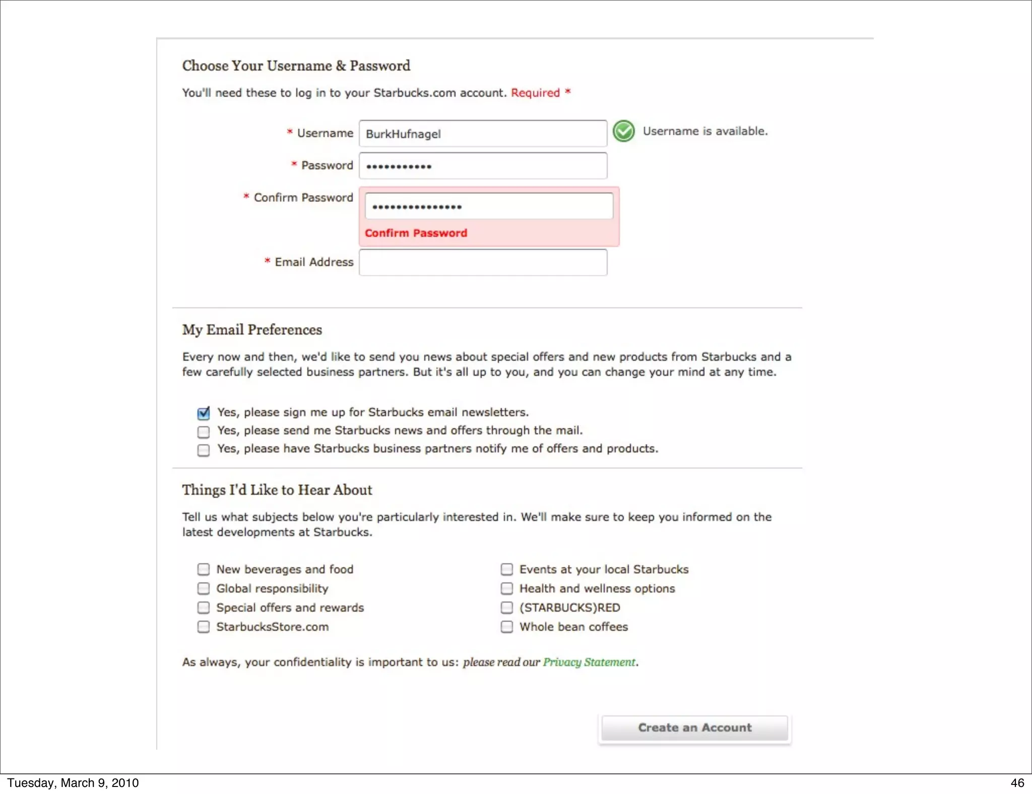 Tuesday, March 9, 2010   46
 