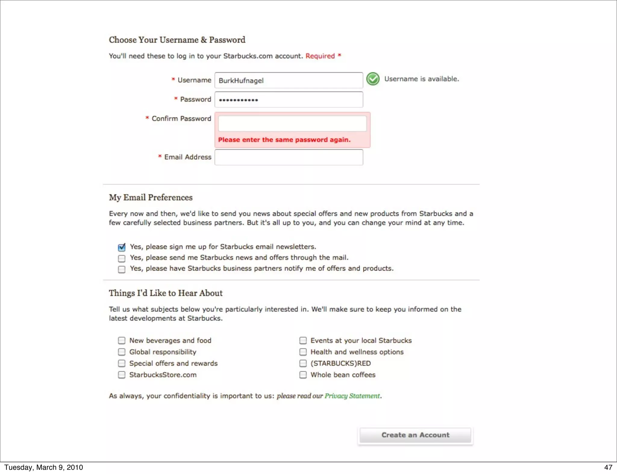 Tuesday, March 9, 2010   47
 