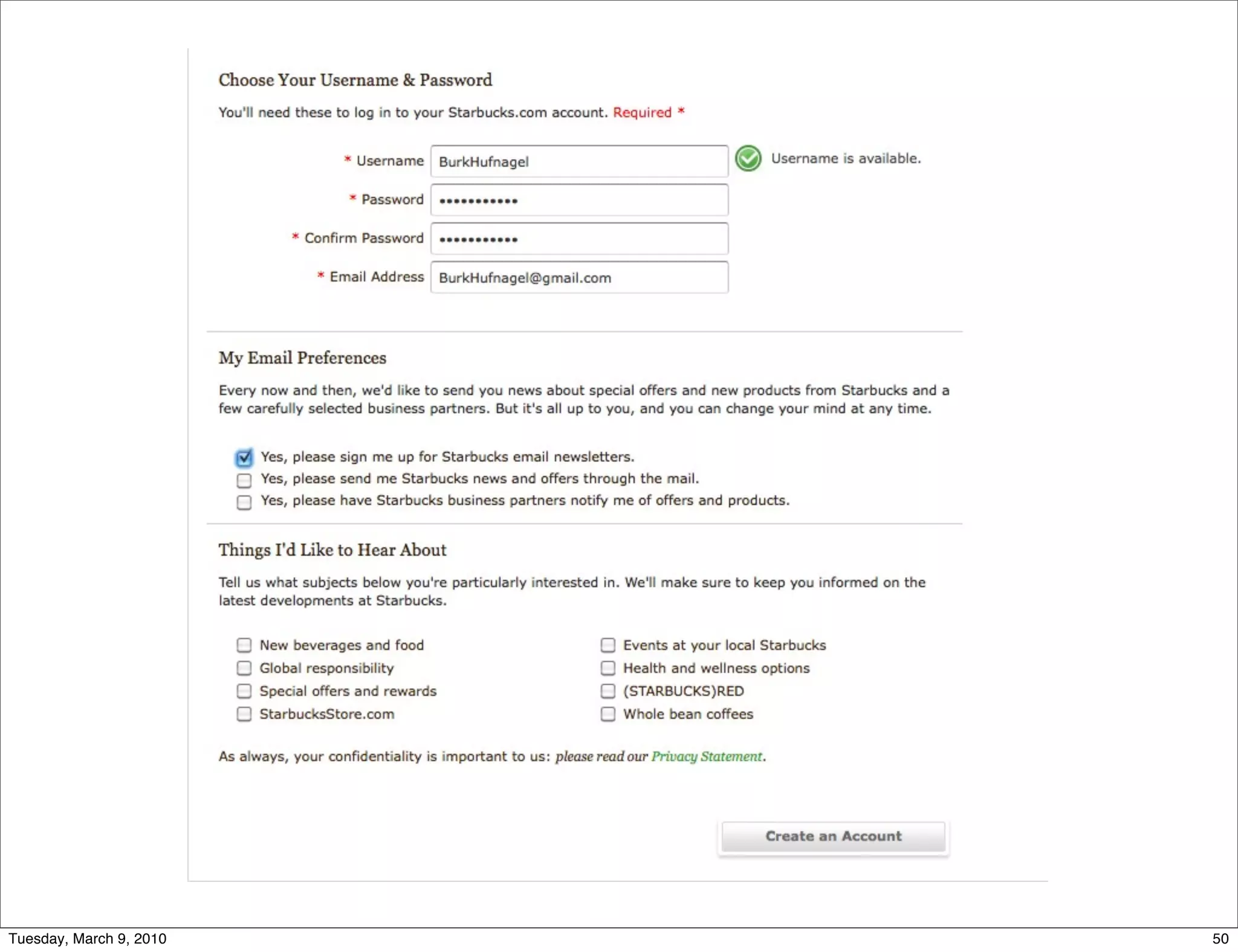 Tuesday, March 9, 2010   50
 