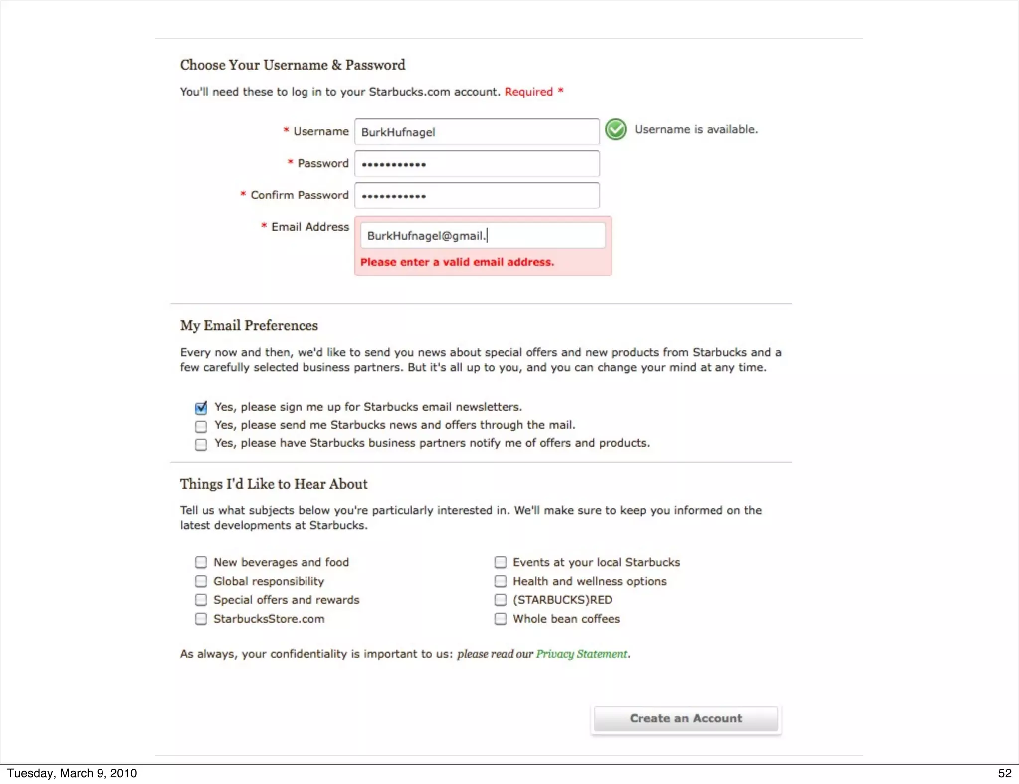 Tuesday, March 9, 2010   52
 