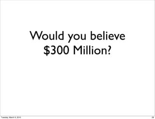 Would you believe
                          $300 Million?




Tuesday, March 9, 2010                       28
 