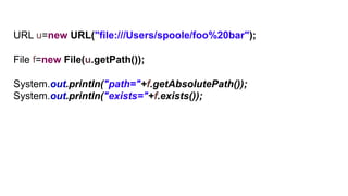 URL u=new URL("file:///Users/spoole/foo%20bar");
File f=new File(u.getPath());
System.out.println("path="+f.getAbsolutePath());
System.out.println("exists="+f.exists());
 