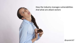 @spoole167
How the industry manages vulnerabilities
And what are attack vectors
 