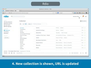 Rdio




4. New collection is shown, URL is updated
 