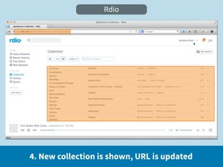 Rdio




4. New collection is shown, URL is updated
 