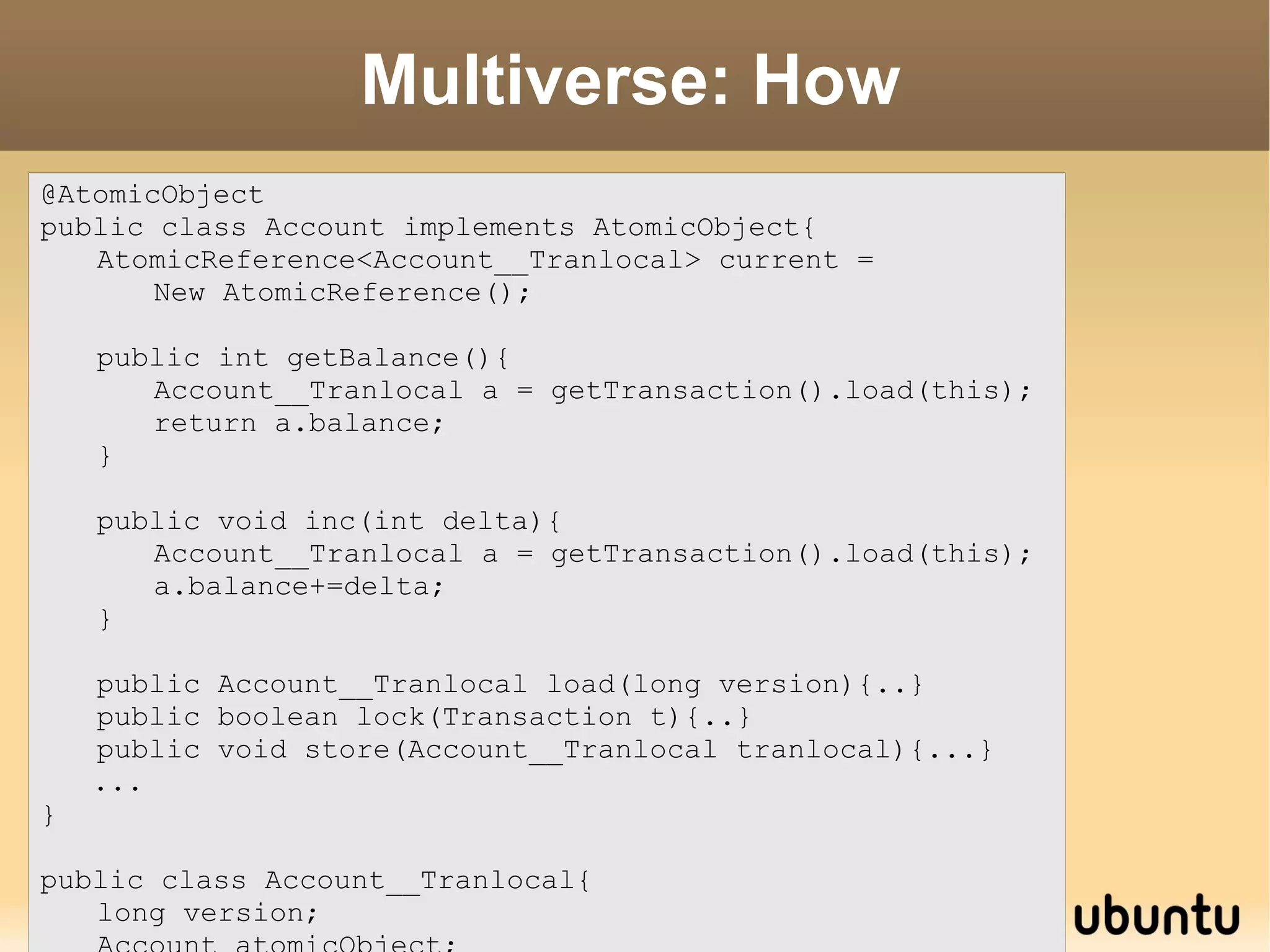 static void transfer(Account from, Account to, int amount){ synchronized(from){ synchronized(to){ from.inc(-amount); to.inc(amount); } } } Deadlocks 