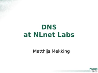 DNS
at NLnet Labs

  Matthijs Mekking
 