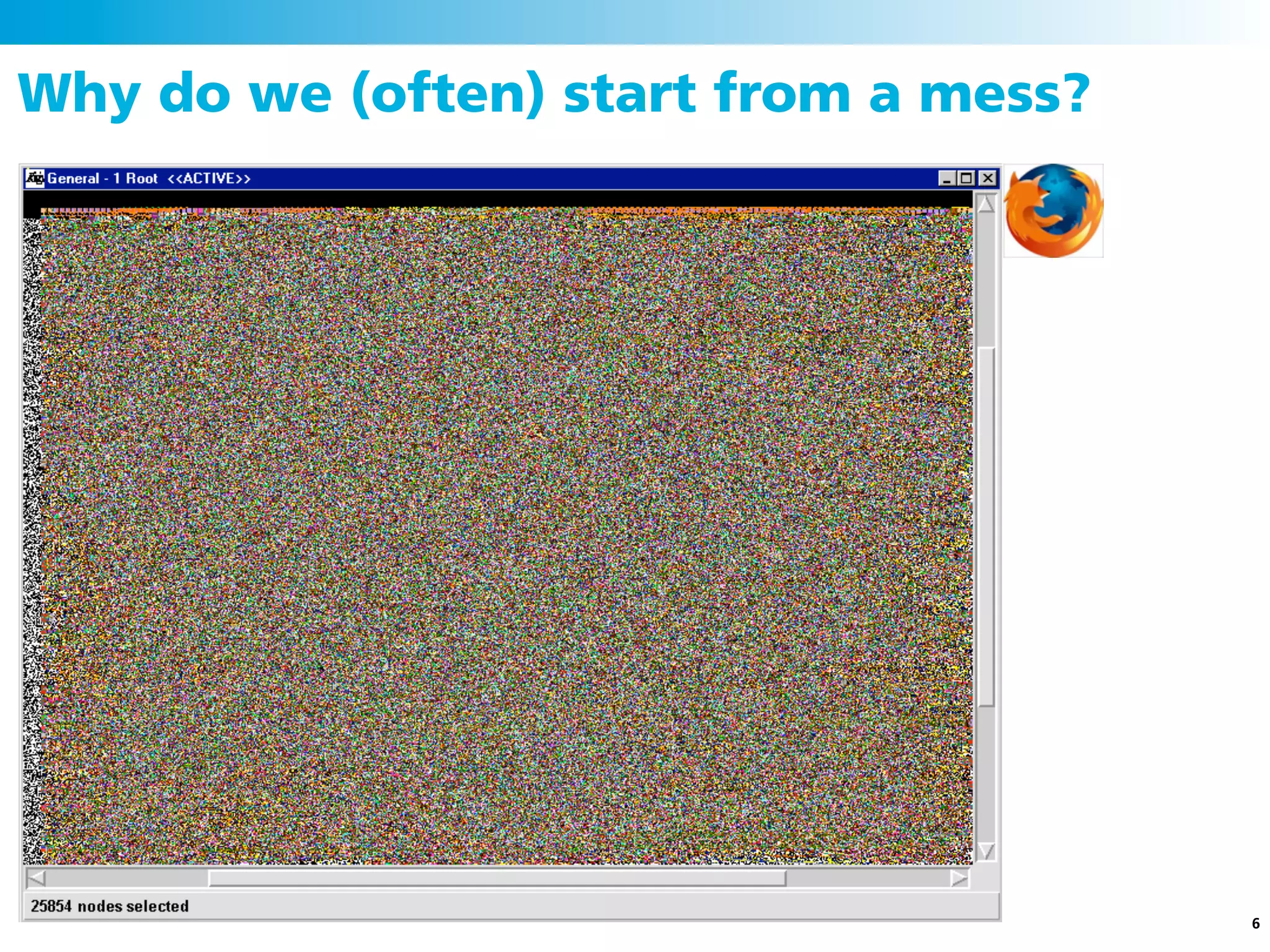 Why do we (often) start from a mess?




                                       6
 