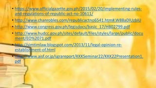 • https://www.officialgazette.gov.ph/2015/02/20/implementing-rules-
and-regulations-of-republic-act-no-10611/
• http://www.chanrobles.com/republicactno6541.htm#.W88aDlUzbIU
• http://www.congress.gov.ph/legisdocs/basic_17/HB02799.pdf
• http://www.hudcc.gov.ph/sites/default/files/styles/large/public/docu
ment/EO%2071.pdf
• http://simtimlaw.blogspot.com/2013/11/legal-opinion-re-
establishment-of.html
• http://www.aisf.or.jp/sgrareport/KKKSeminar22/KKK22Presentation1.
pdf
 