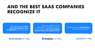 AND THE BEST SAAS COMPANIES
RECOGNIZE IT
S-1 Filing
We recognize that users
drive the adoption and
proliferation of our pr...