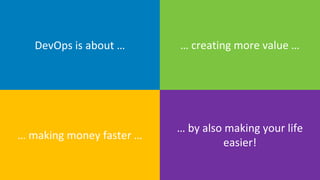 DevOps is about … … creating more value …
… making money faster …
… by also making your life
easier!
 