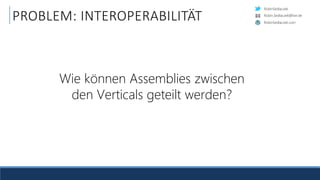 RobinSedlaczek
RobinSedlaczek.com
Robin.Sedlaczek@live.de
PROBLEM: INTEROPERABILITÄT
Wie können Assemblies zwischen
den Verticals geteilt werden?
 