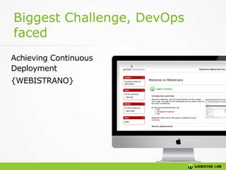 Biggest Challenge, DevOps
faced
Achieving Continuous
Deployment
{WEBISTRANO}

 