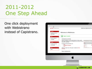 2011-2012
One Step Ahead
One click deployment
with Webistrano
instead of Capistrano.

 