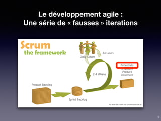 Le développement agile :
Une série de « fausses » iterations
9
 